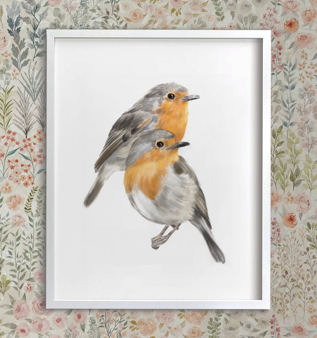 Affiche « Rouge-gorge » : Décoration murale scandinave pour couples