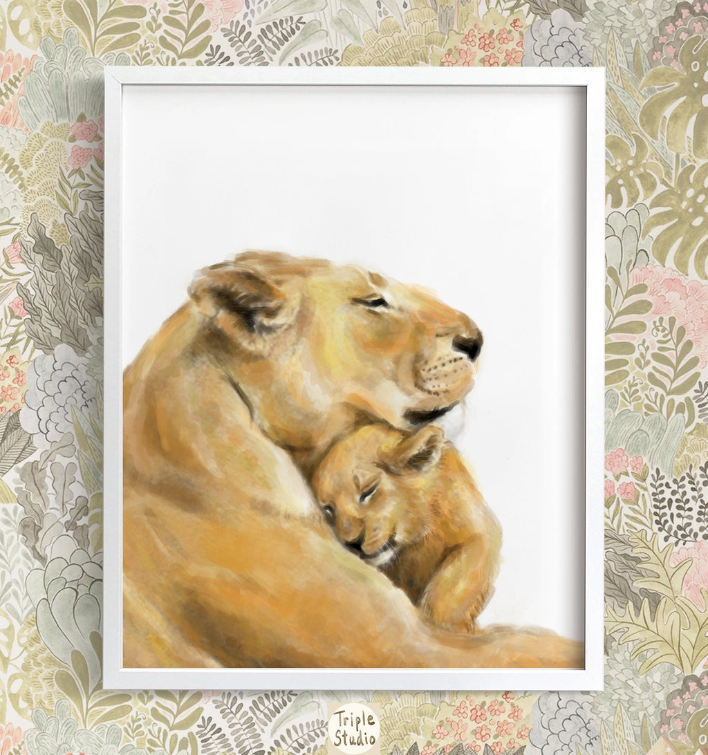 Illustration d'une maman lionne et son bébé