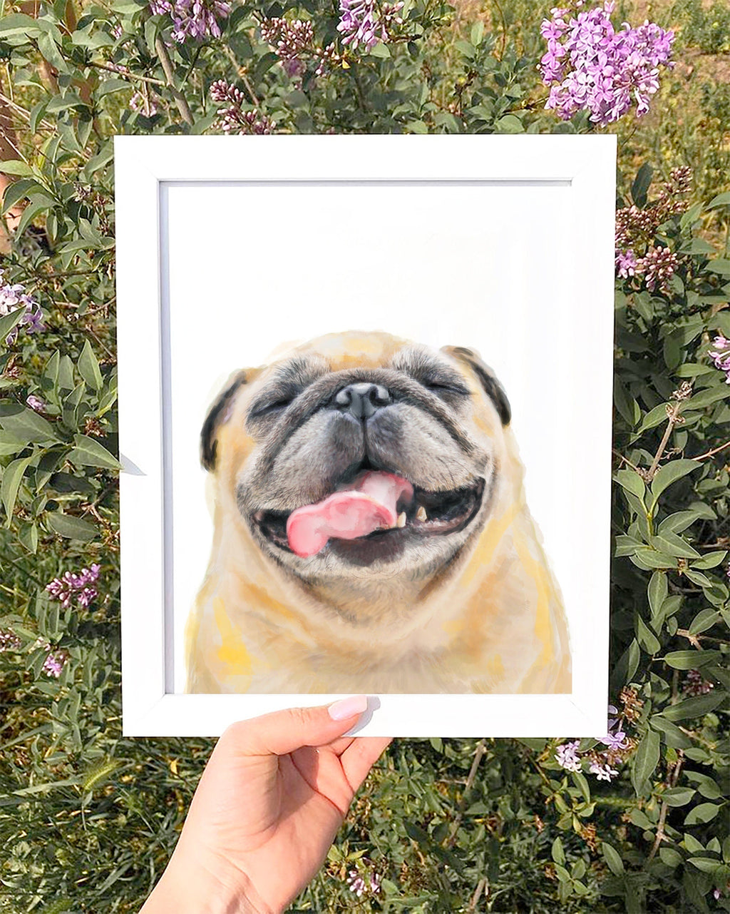 Peinture aquarelle d'un carlin heureux