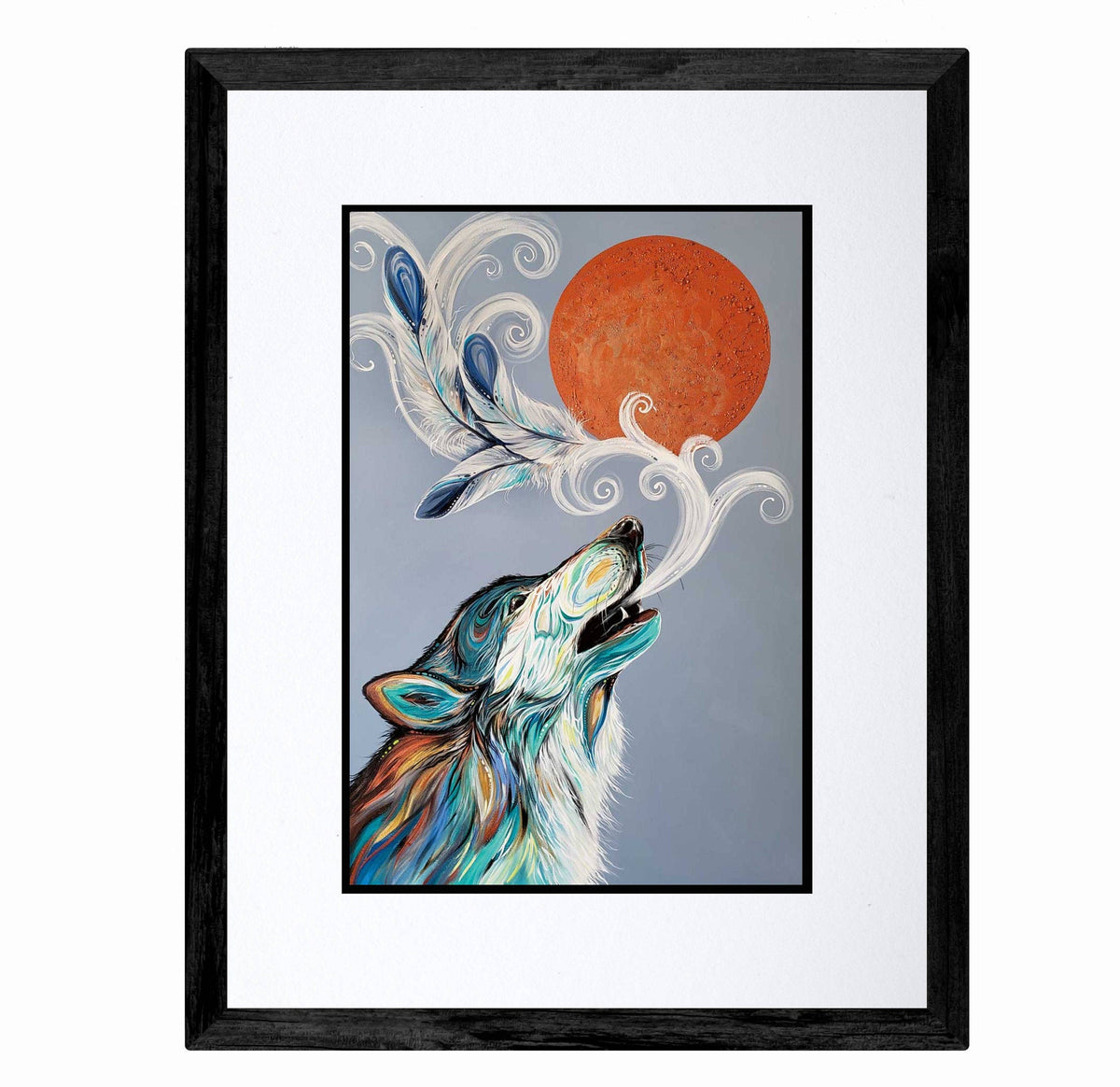 Appel du loup cri par Carla Joseph, estampe d'art autochtone, Premières Nations, Amérindiens, art encadré