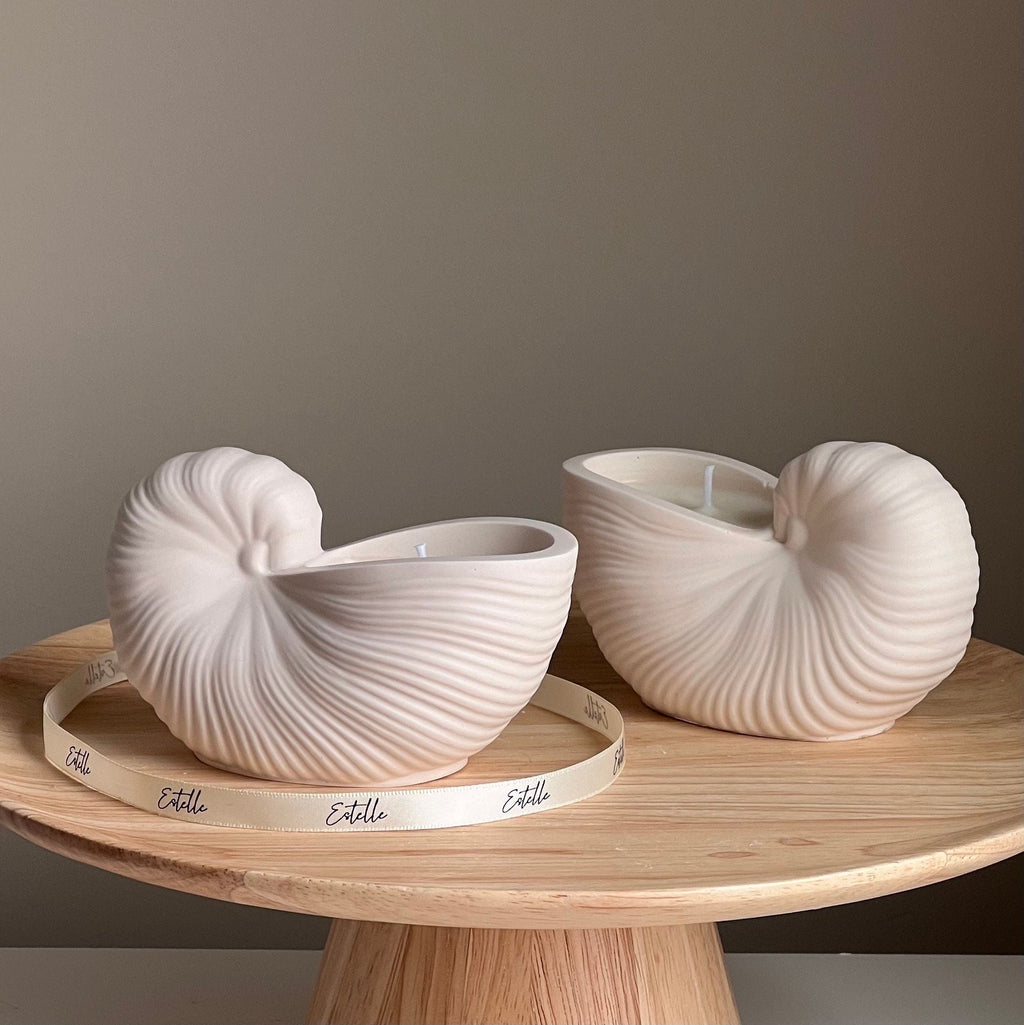 Sea Shell Soy Wax Candle in Jesmonite Vessel: Handmade Scented Candle