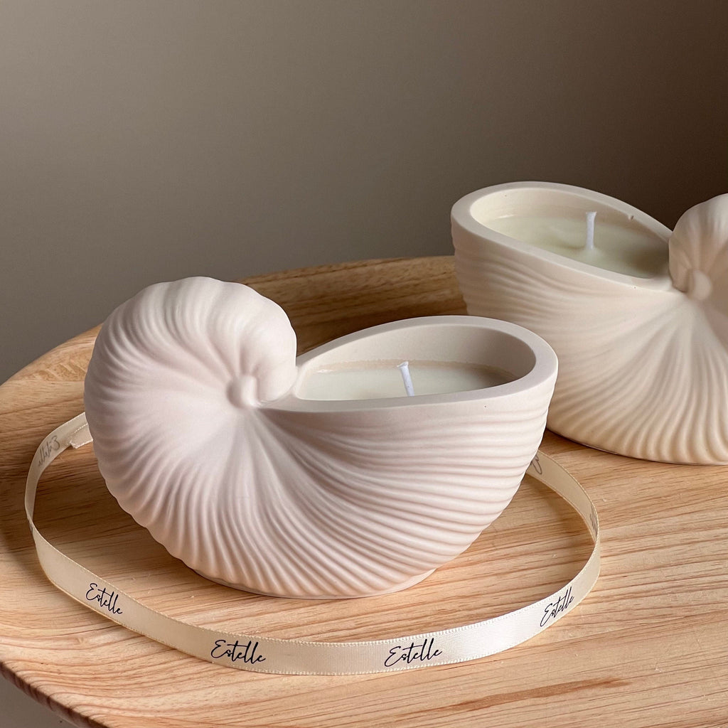 Sea Shell Soy Wax Candle in Jesmonite Vessel: Handmade Scented Candle