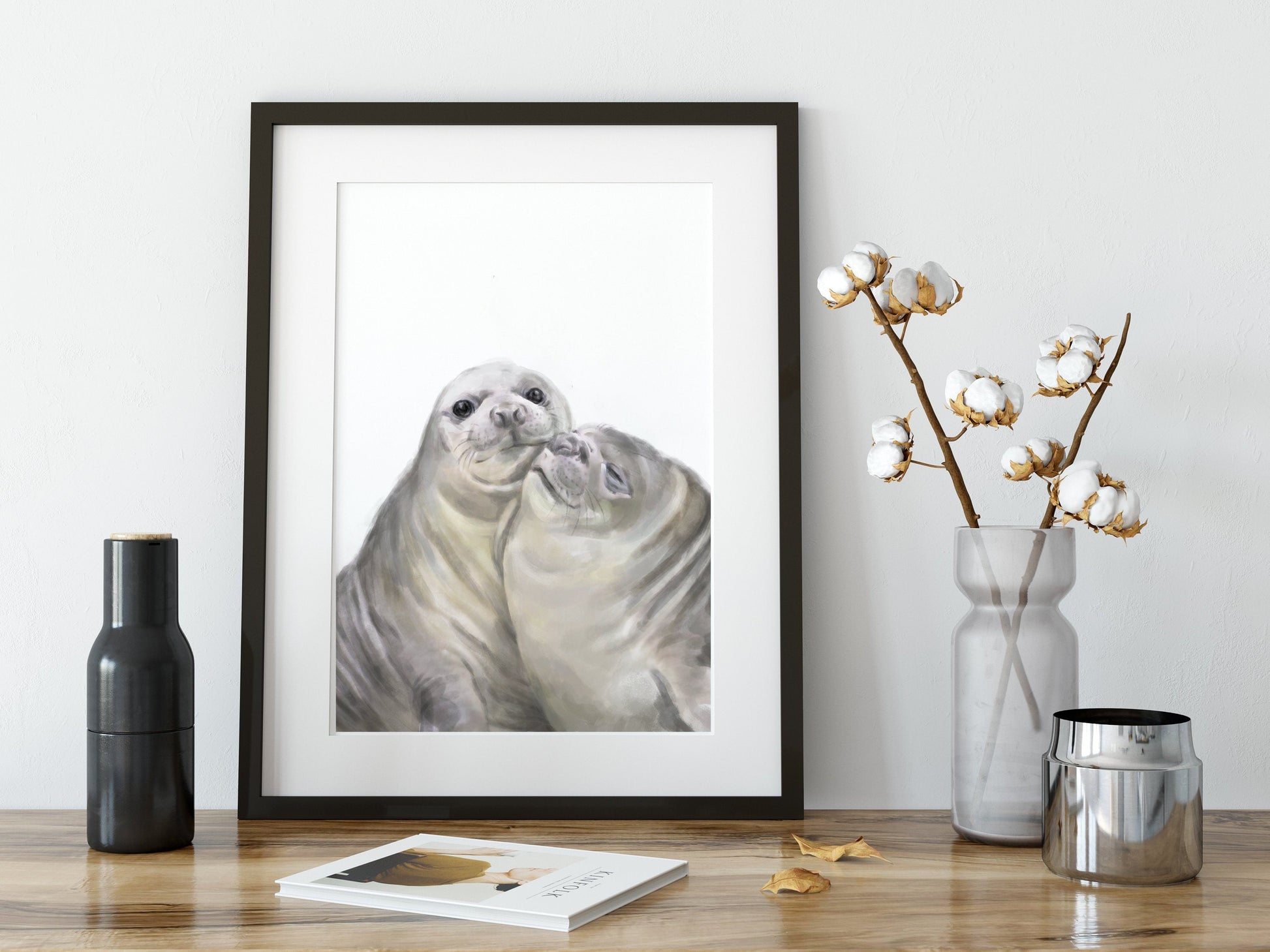 Affiche artistique « Phoque avec un baiser » : Cadeau d’anniversaire pour les amoureux des animaux