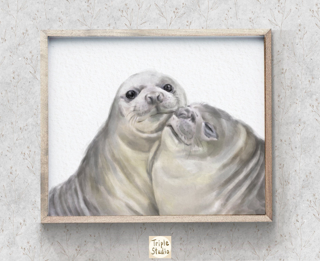 Affiche artistique « Phoque avec un baiser » : Cadeau d’anniversaire pour les amoureux des animaux