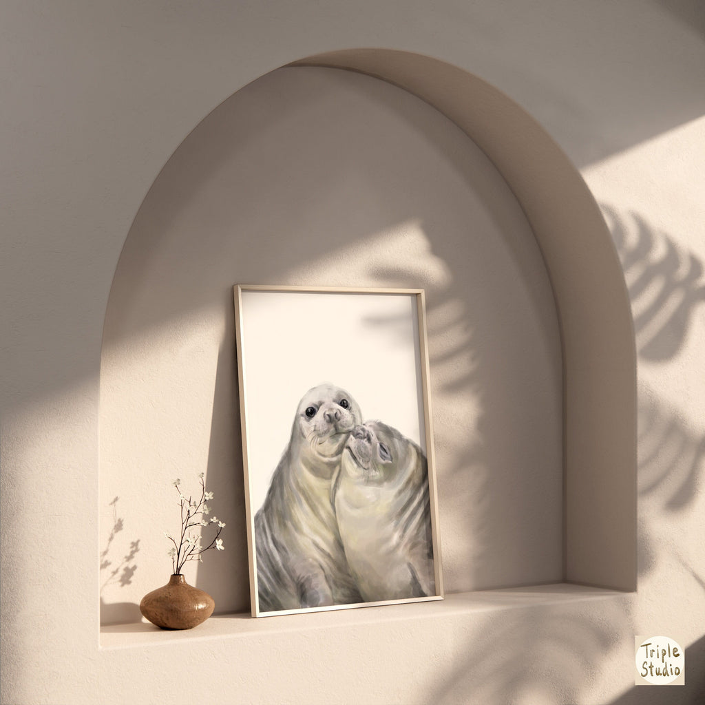 Affiche artistique « Phoque avec un baiser » : Cadeau d’anniversaire pour les amoureux des animaux