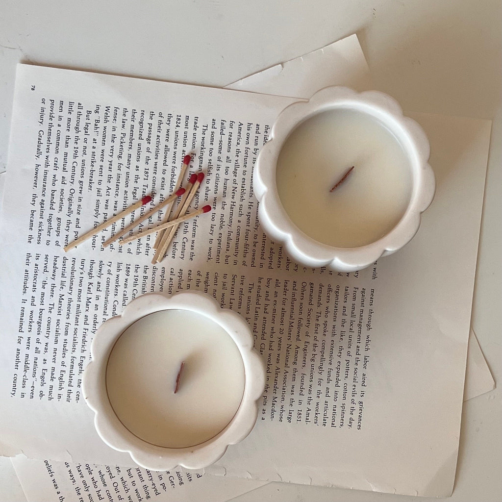 Handmade Flower Soy Wax Candle in Jesmonite Flower Jar with Wood Wick