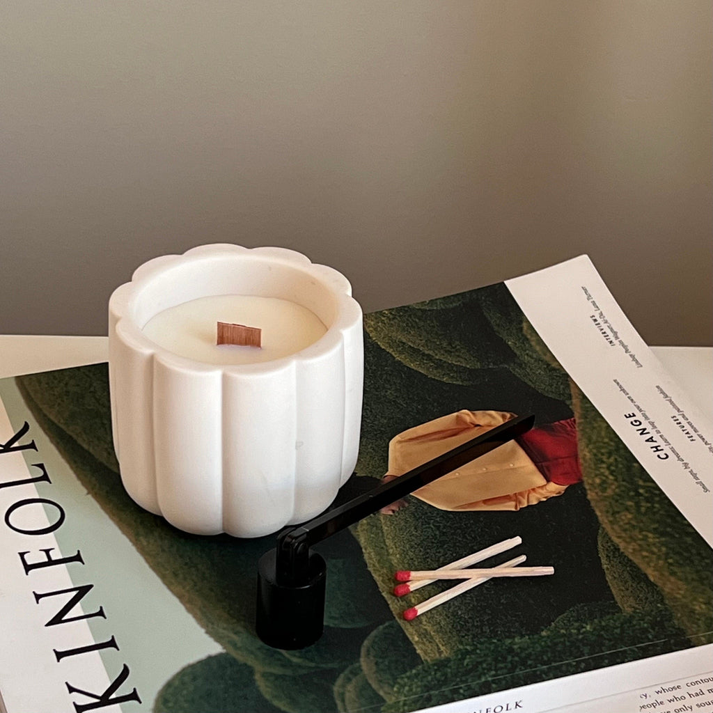 Handmade Flower Soy Wax Candle in Jesmonite Flower Jar with Wood Wick