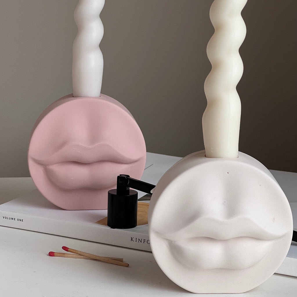 Lips Jesmonite Candlestick Holder: Handmade Wedding Decor