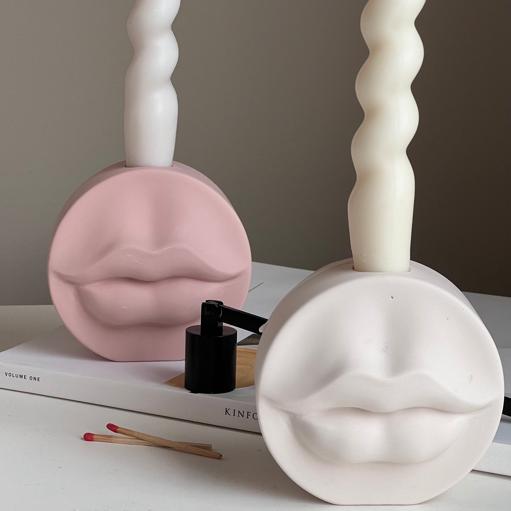 Lips Jesmonite Candlestick Holder: Handmade Wedding Decor