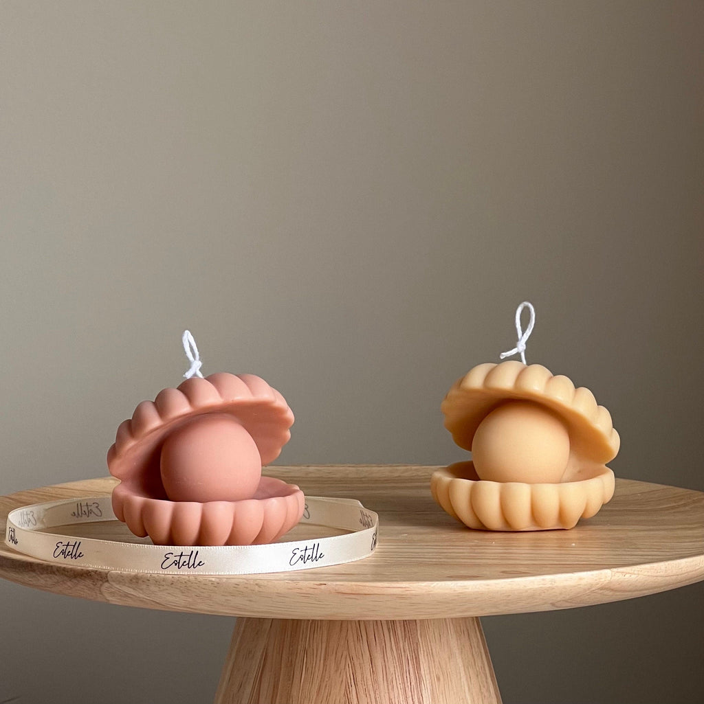 Sea Shell Soy Candle | Faux Pearl, Clam Shell Decor