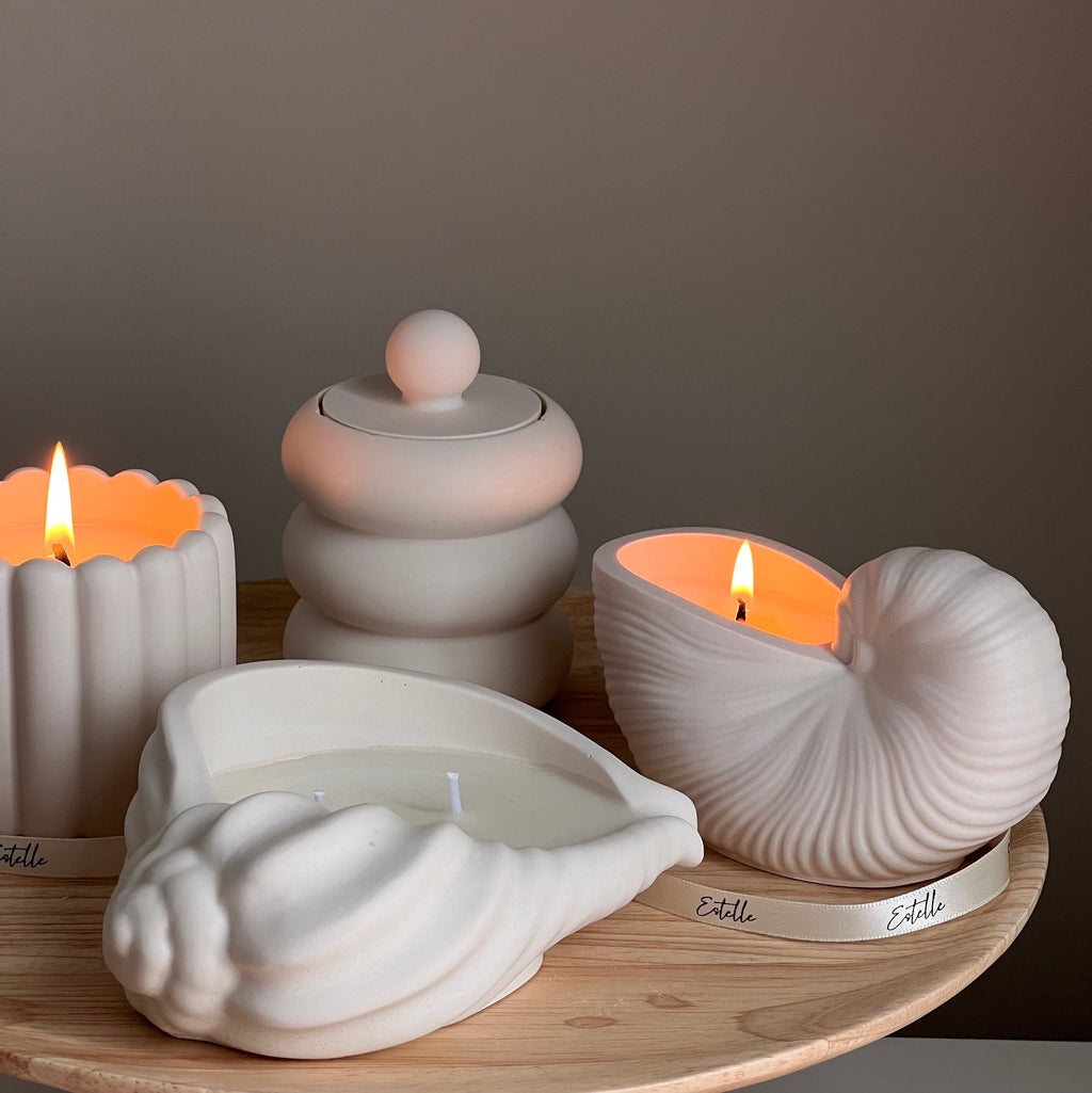 Sea Shell Soy Wax Candle in Jesmonite Vessel: Handmade Scented Candle