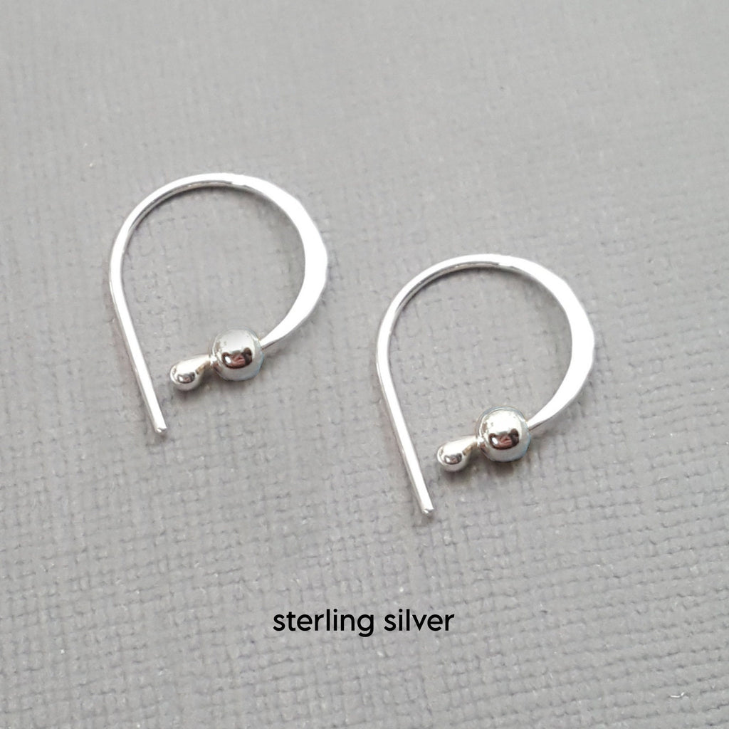 Sterling Silver Sleeper Hoop Earrings: Onyx Bead, Unisex