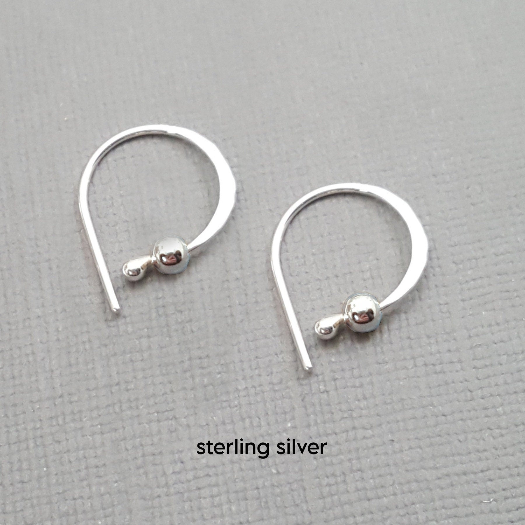 Sterling Silver Sleeper Hoop Earrings: Onyx Bead, Unisex