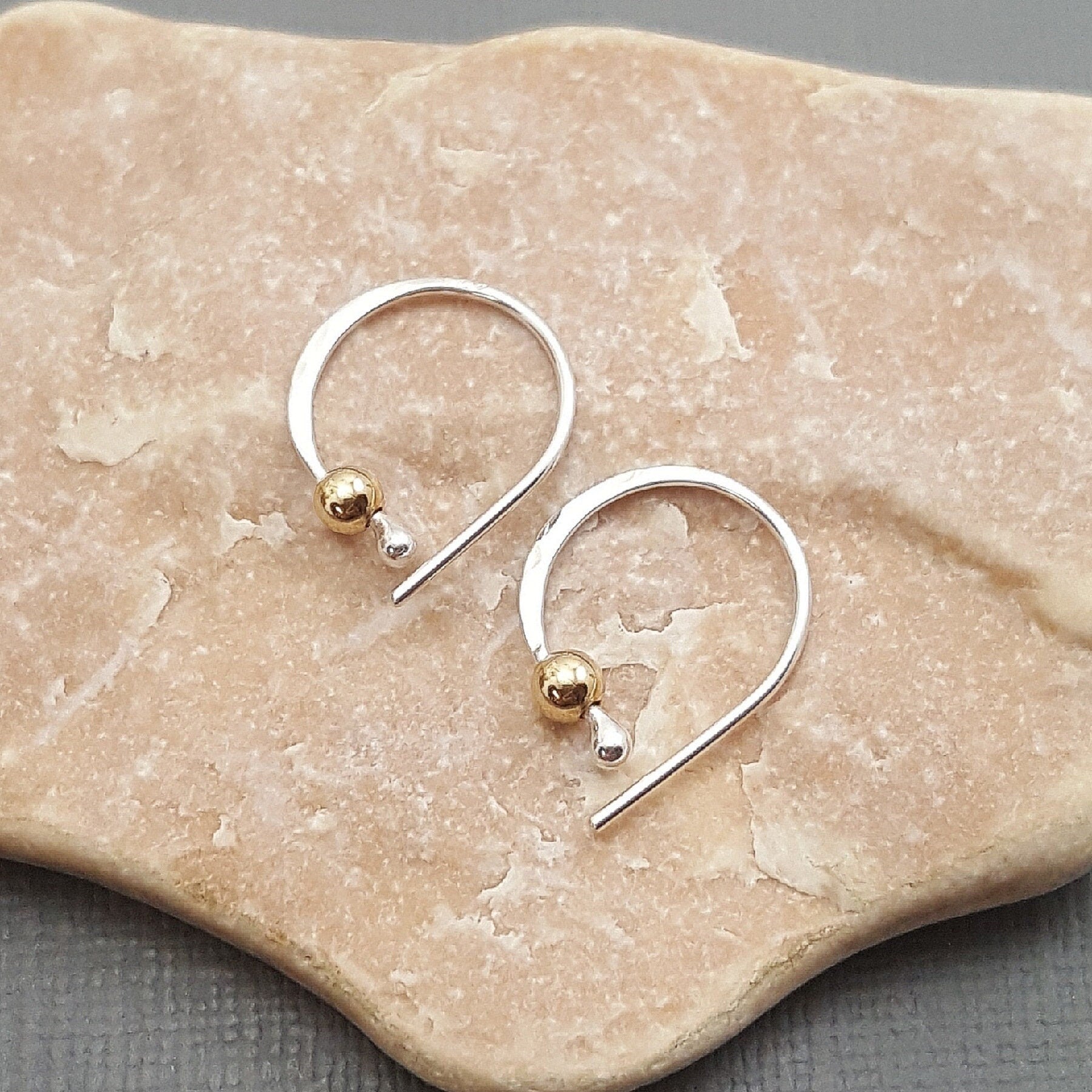 Sterling Silver Sleeper Hoop Earrings: Onyx Bead, Unisex