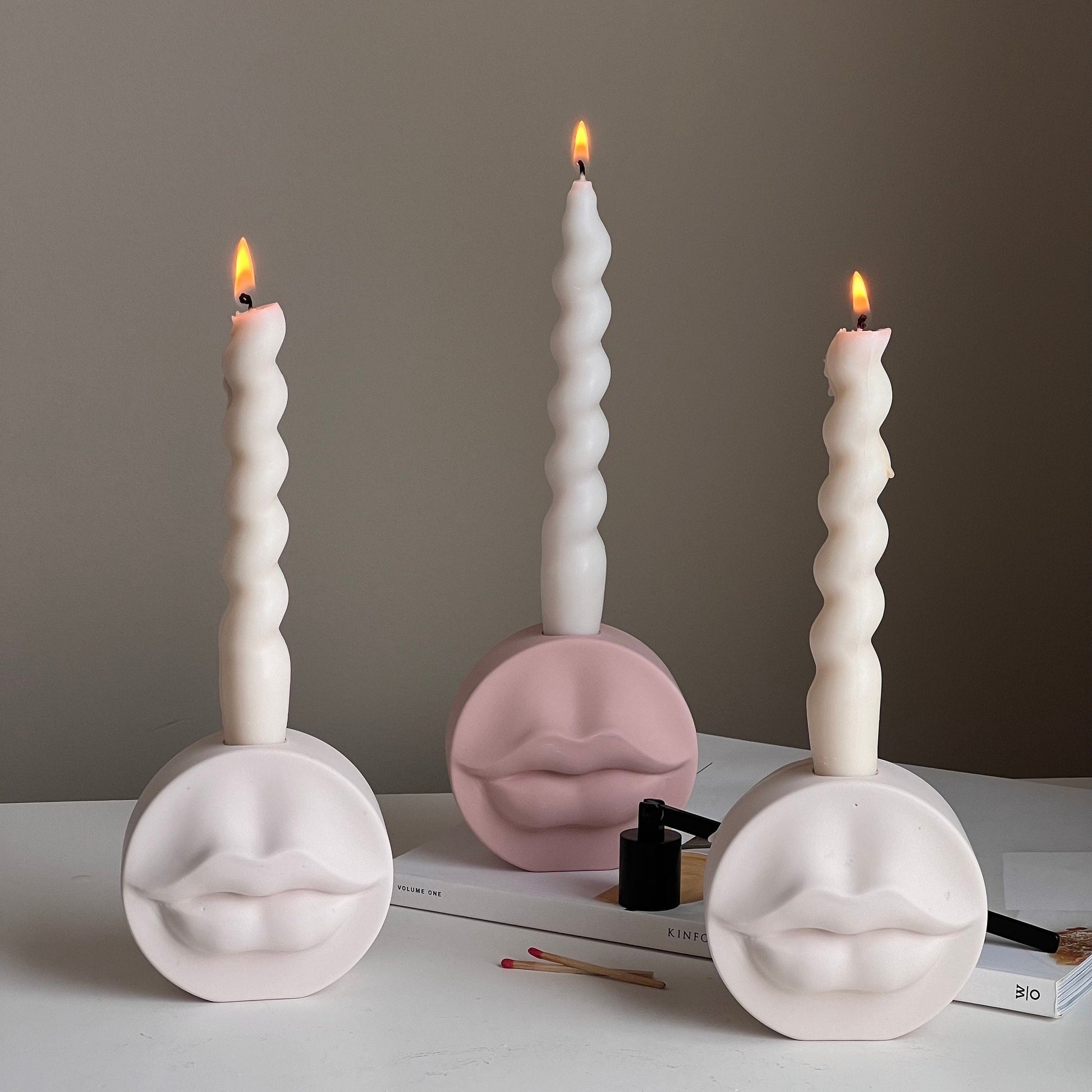 Lips Jesmonite Candlestick Holder: Handmade Wedding Decor