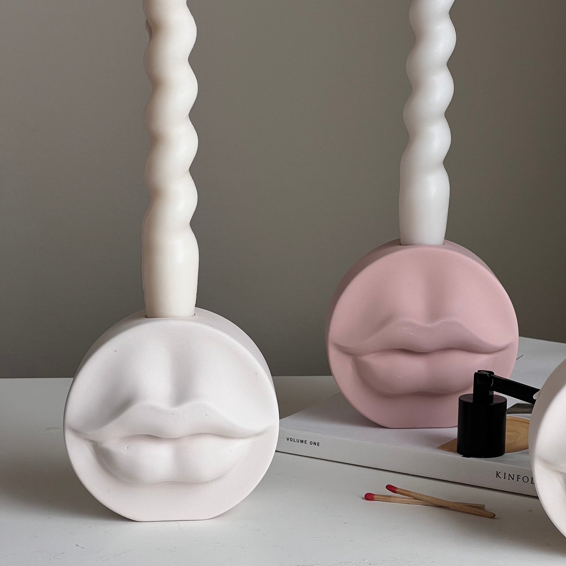 Lips Jesmonite Candlestick Holder: Handmade Wedding Decor
