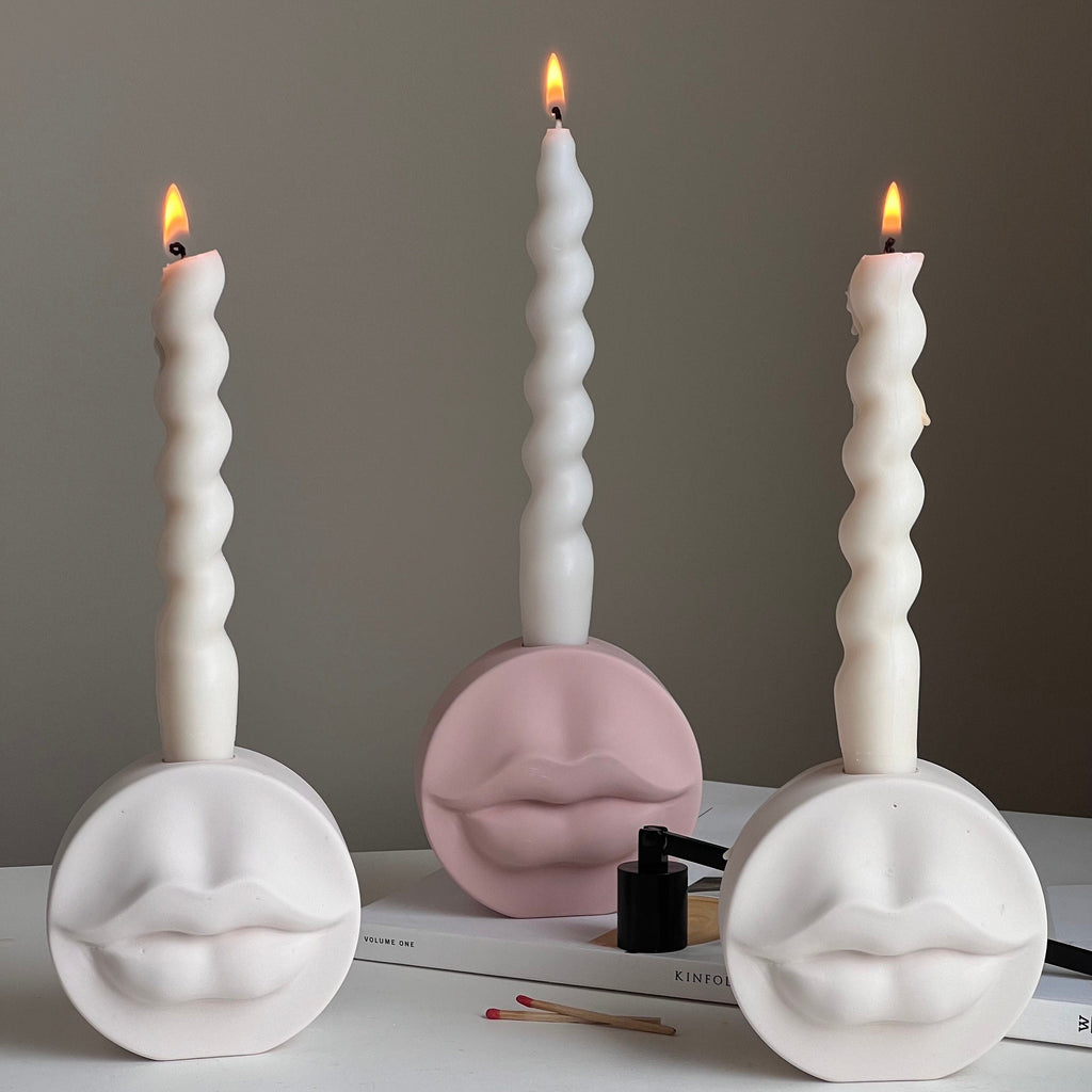 Lips Jesmonite Candlestick Holder: Handmade Wedding Decor