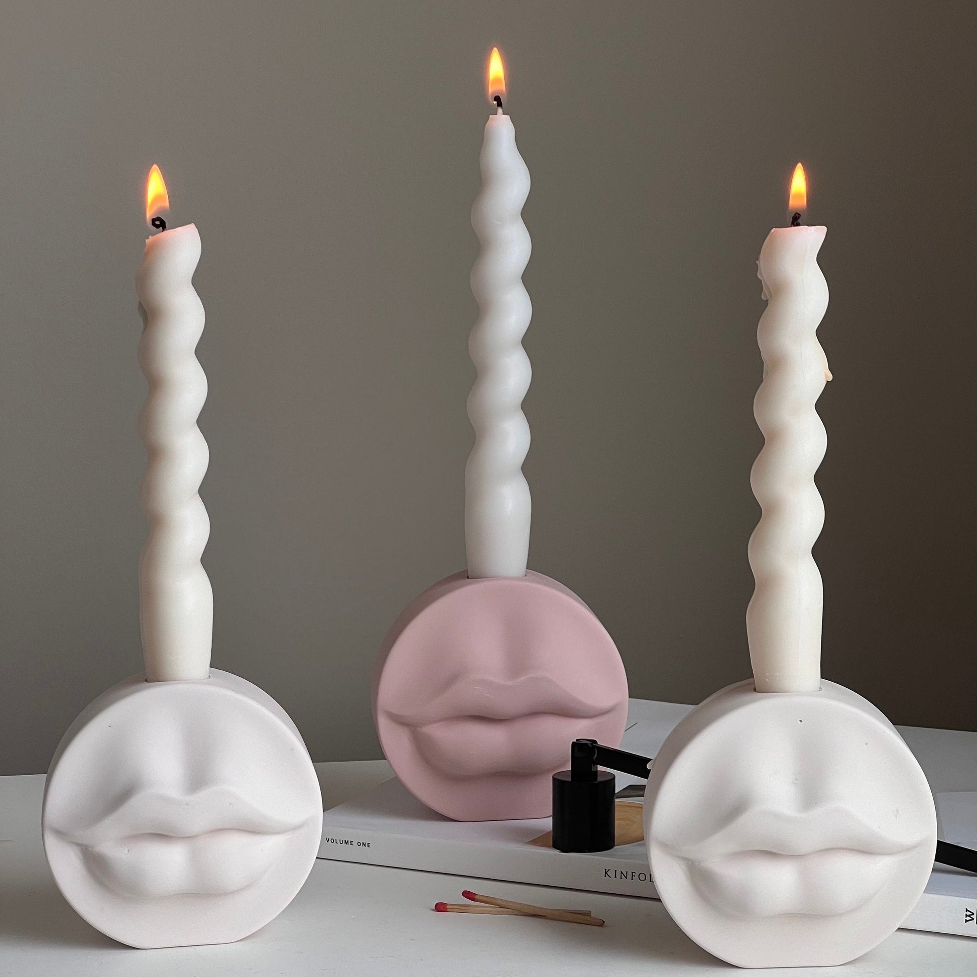 Lips Jesmonite Candlestick Holder: Handmade Wedding Decor