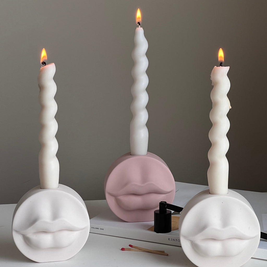 Lips Jesmonite Candlestick Holder: Handmade Wedding Decor