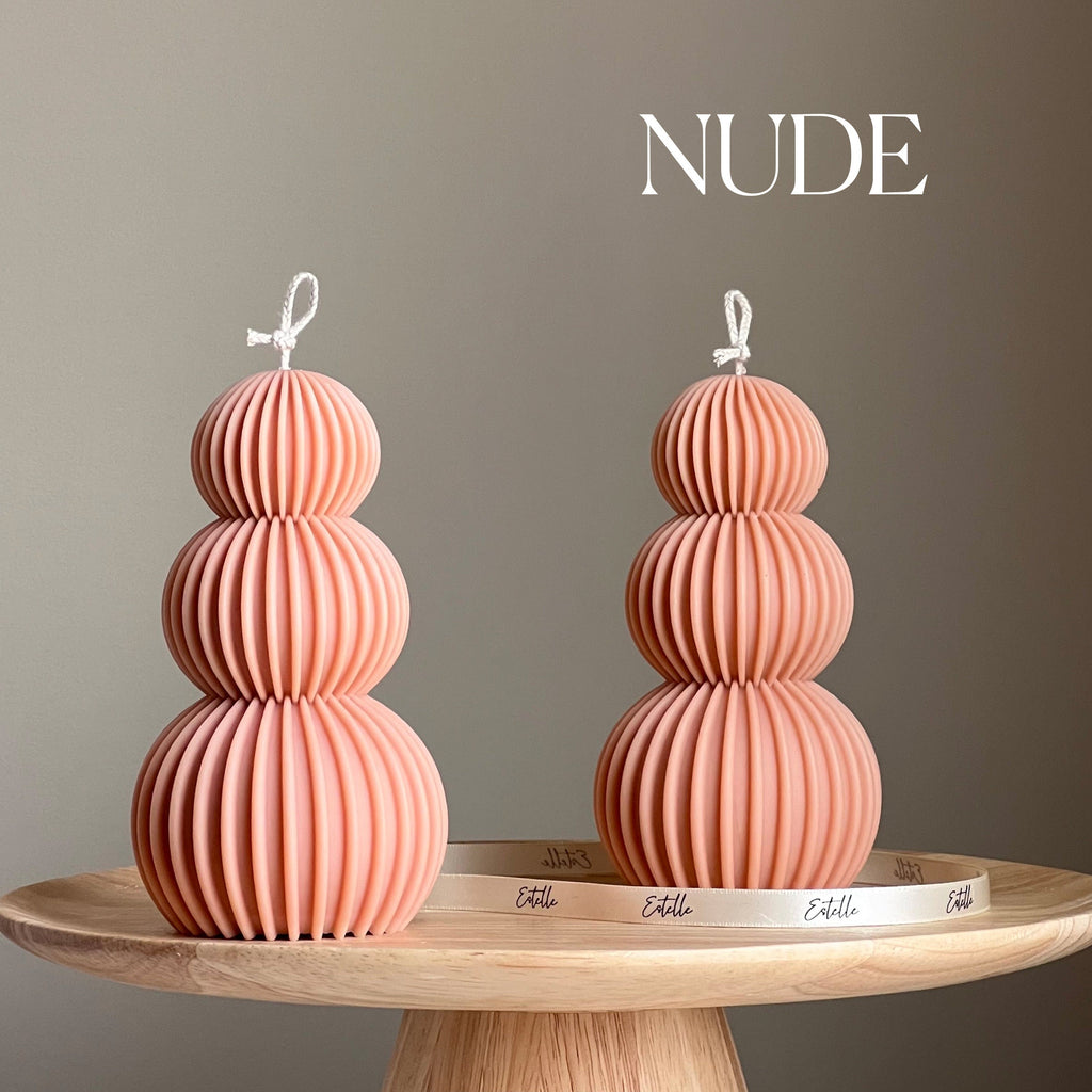 Bougie pilier en cire de soya côtelée ondulée | Décoration sculpturale pour la maison