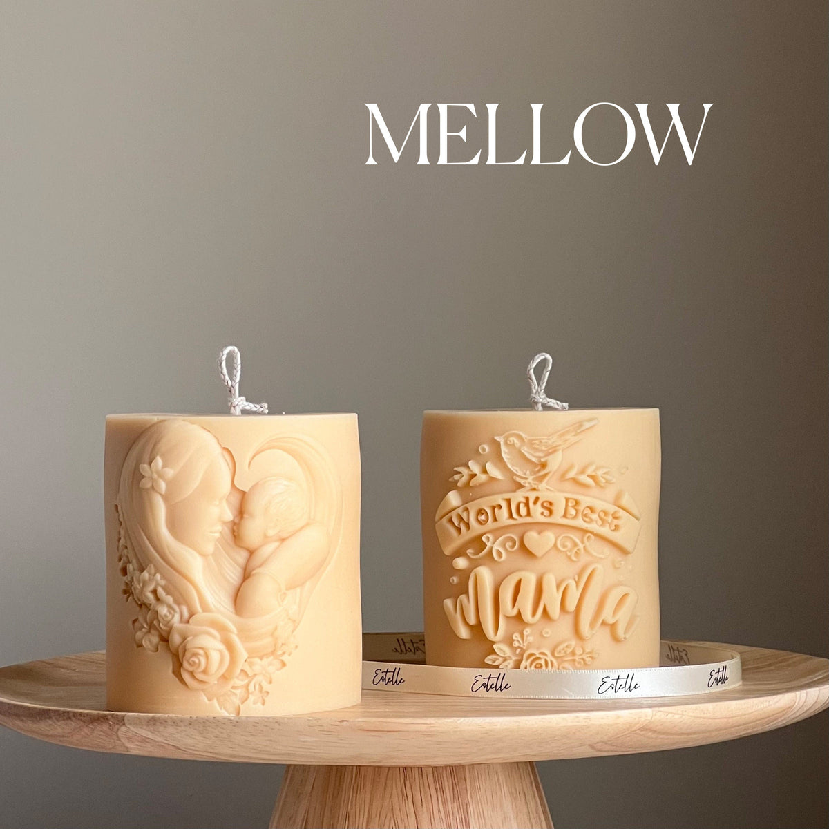 Bougie en cire de soya Maman | Bougie pilier sculpturale végane