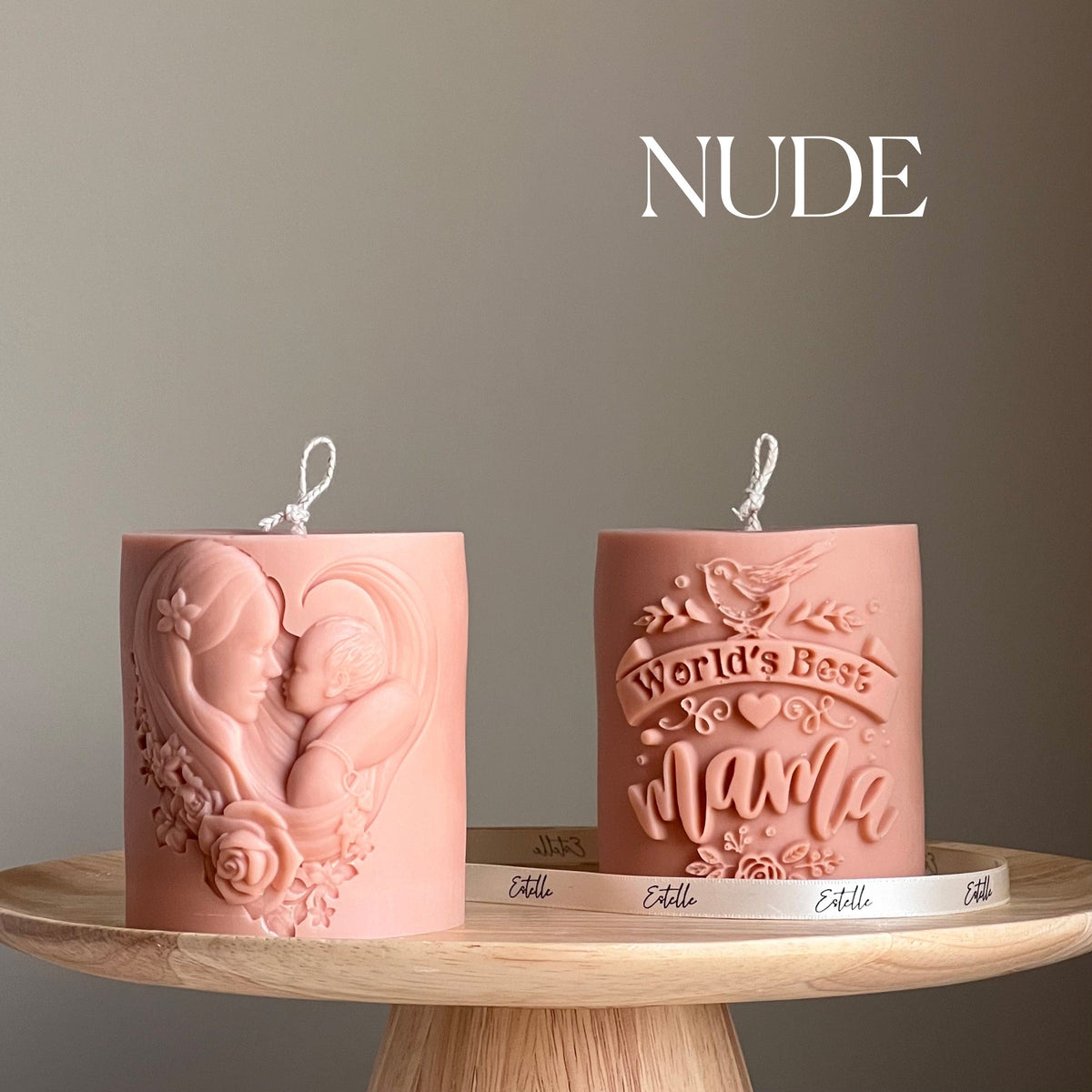 Bougie en cire de soya Maman | Bougie pilier sculpturale végane