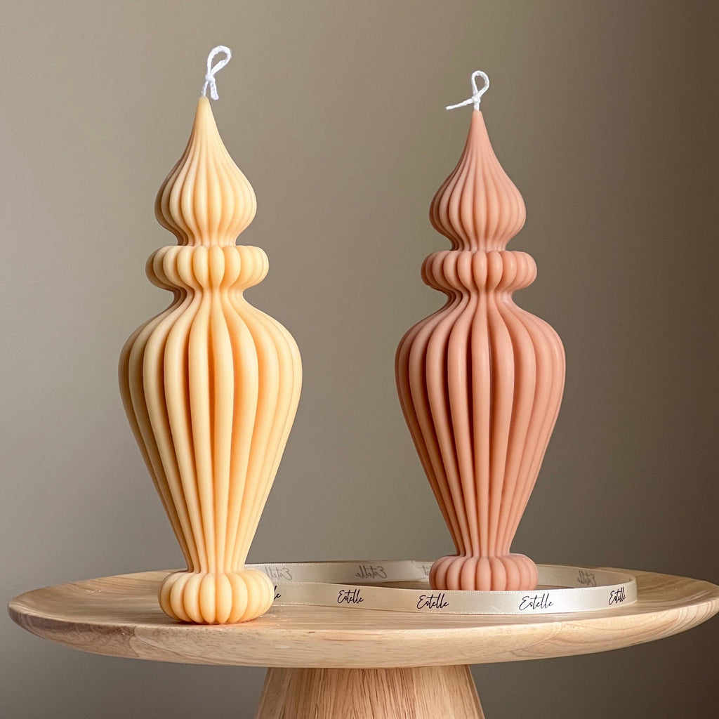 Handmade Ribbed Vase Candle: Vegan Soy Pillar Candle, Boho Home Decor