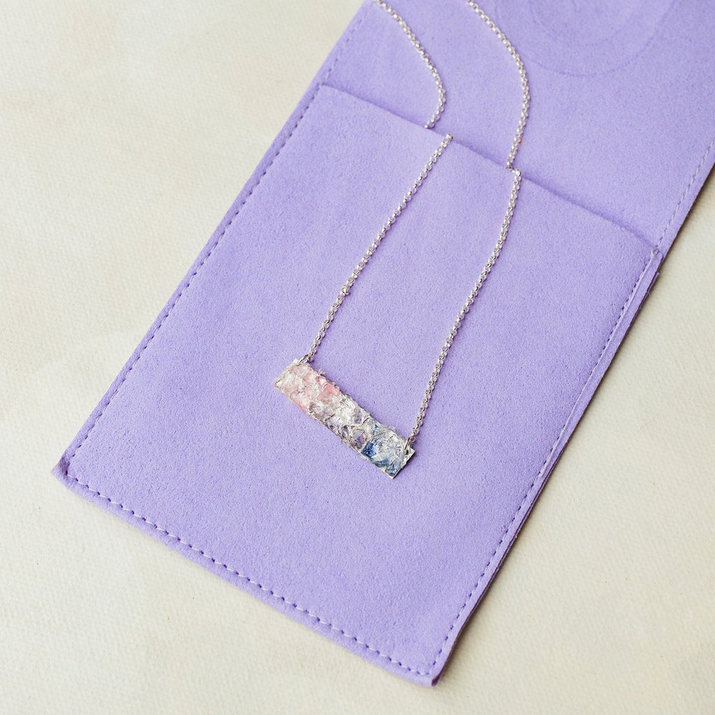 Teal ombre raw gemstone mosaic bar necklace