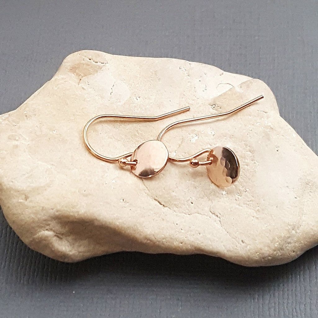 Tiny Hammered Rose Gold Filled Earrings: Minimalist Dangles