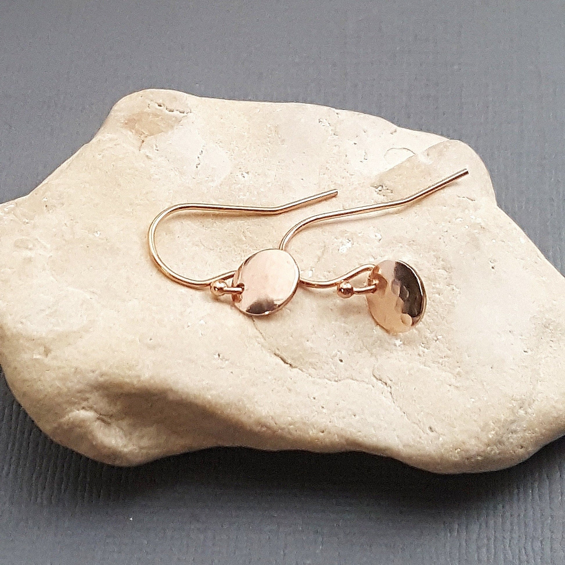 Tiny Hammered Rose Gold Filled Earrings: Minimalist Dangles