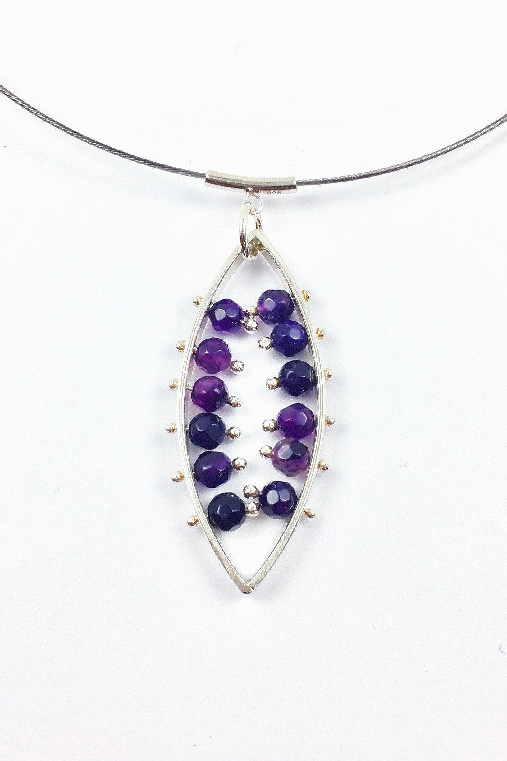 Pierre de naissance de février, pendentif en améthyste, collier violet foncé