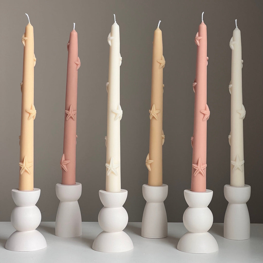 Handmade Starfish Soy Wax Taper Candle: Coastal Decor