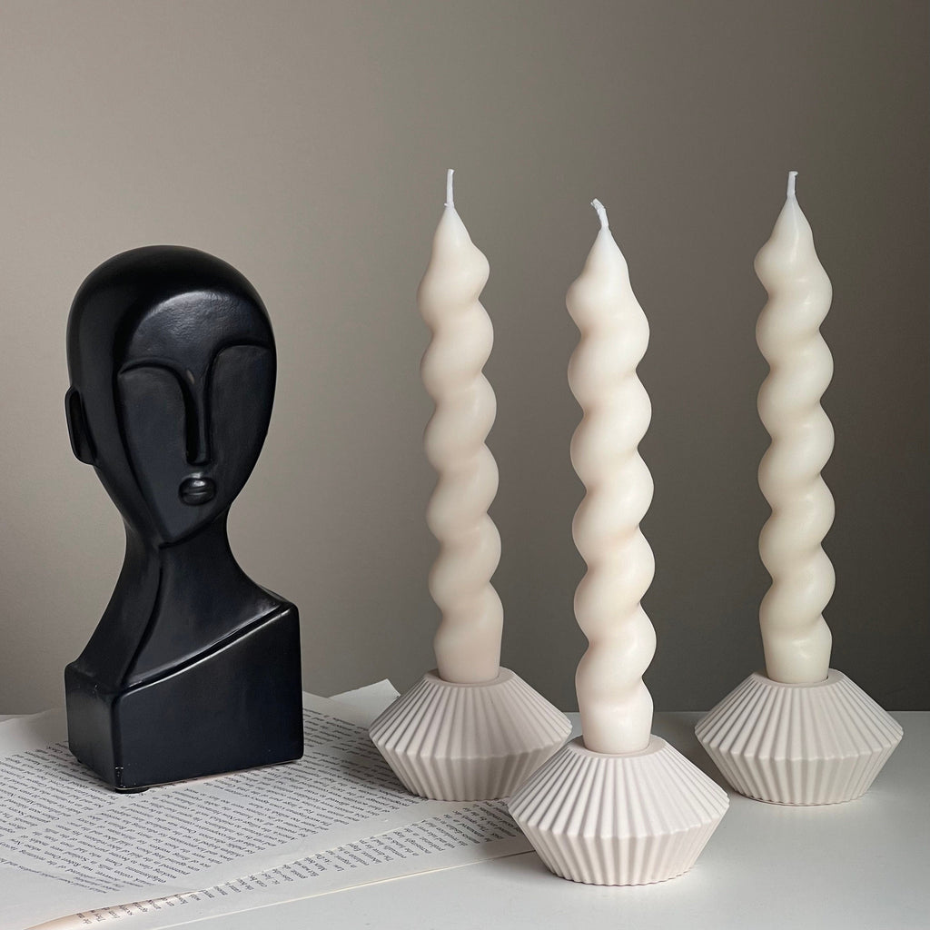 Ribbed Jesmonite Taper Candle Holder: Minimalist Table Decor