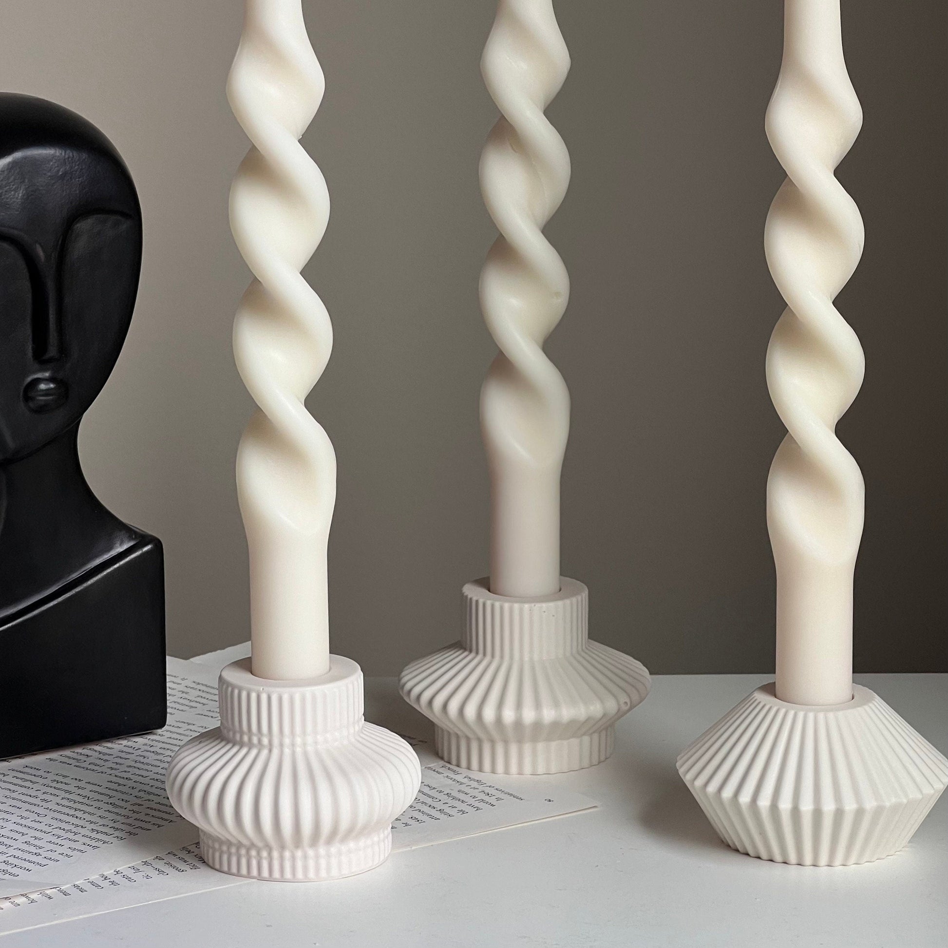 Ribbed Jesmonite Candlestick Holder: Minimalist Table Decor