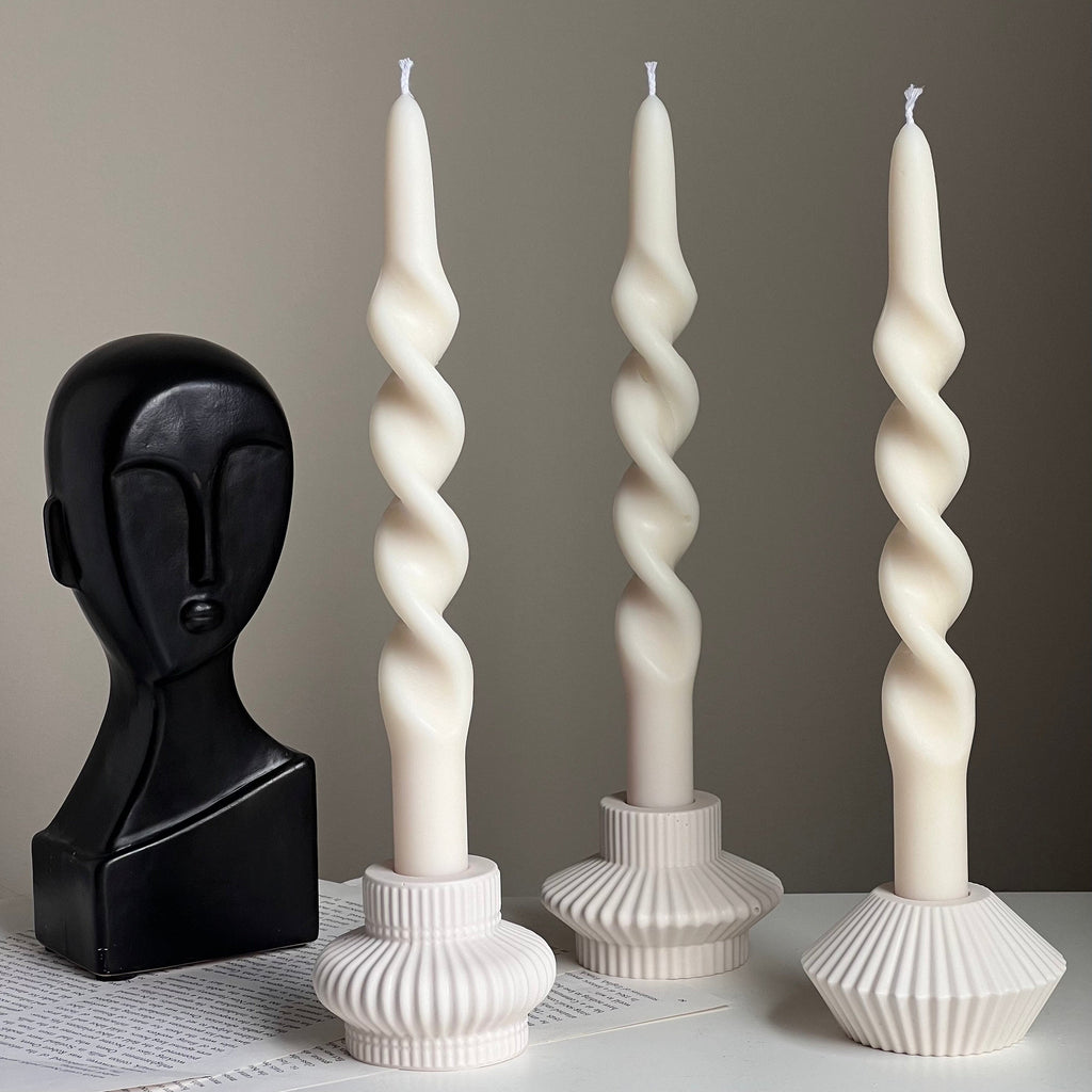 Ribbed Jesmonite Candlestick Holder: Minimalist Table Decor