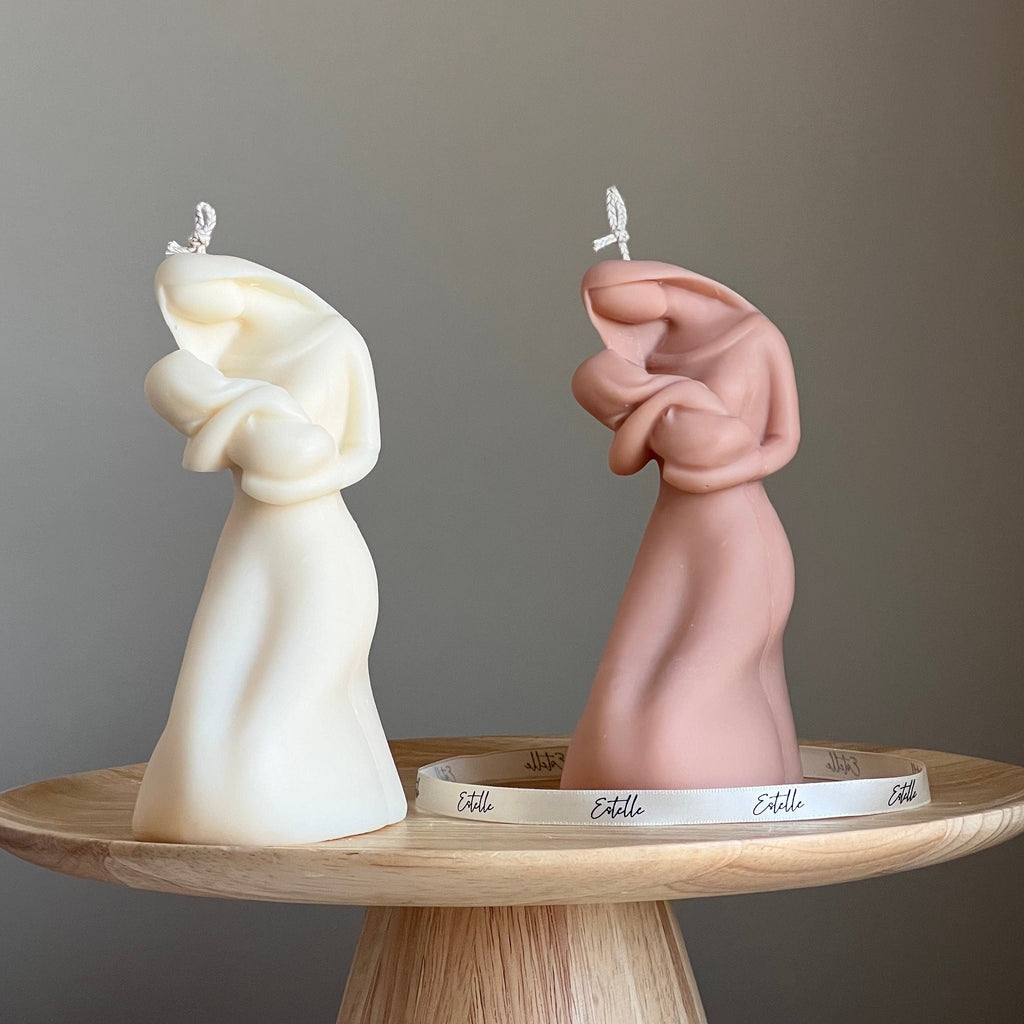 Bougie en cire de soja mère et enfant : pilier sculptural coulé à la main