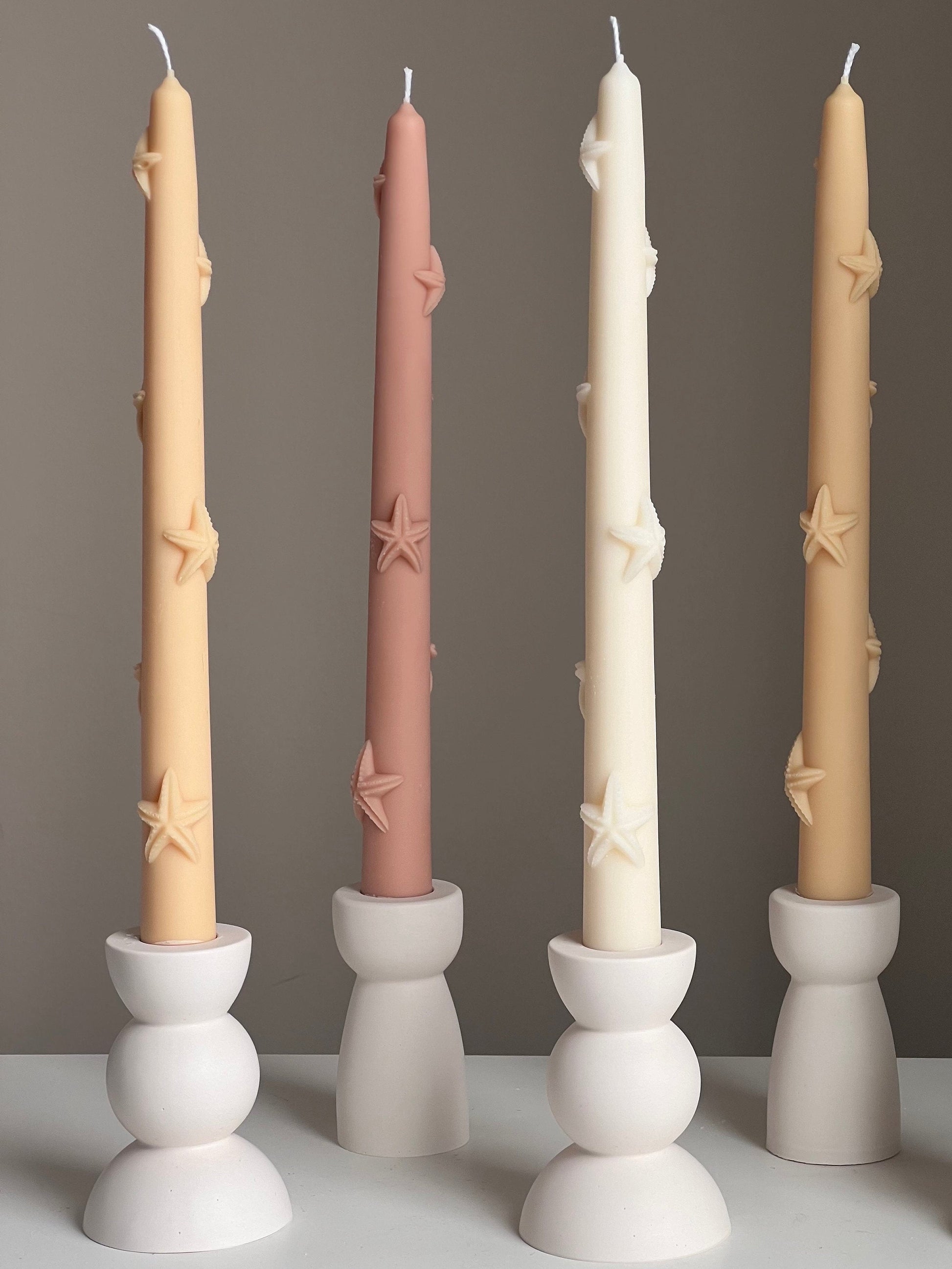 Handmade Starfish Soy Wax Taper Candle: Coastal Decor