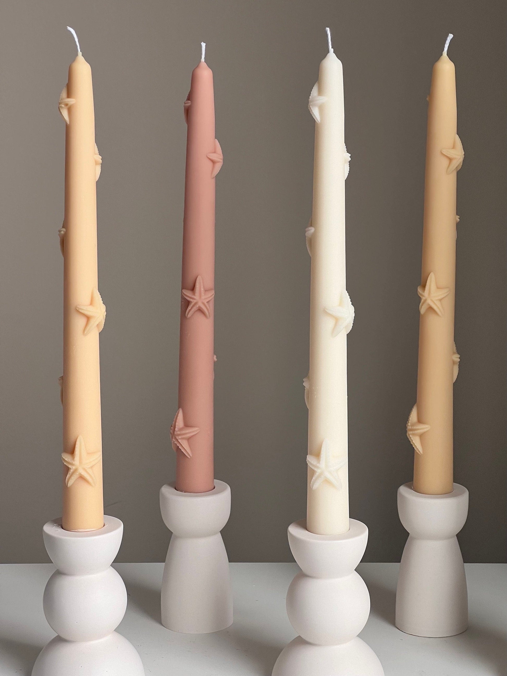 Handmade Starfish Soy Wax Taper Candle: Coastal Decor