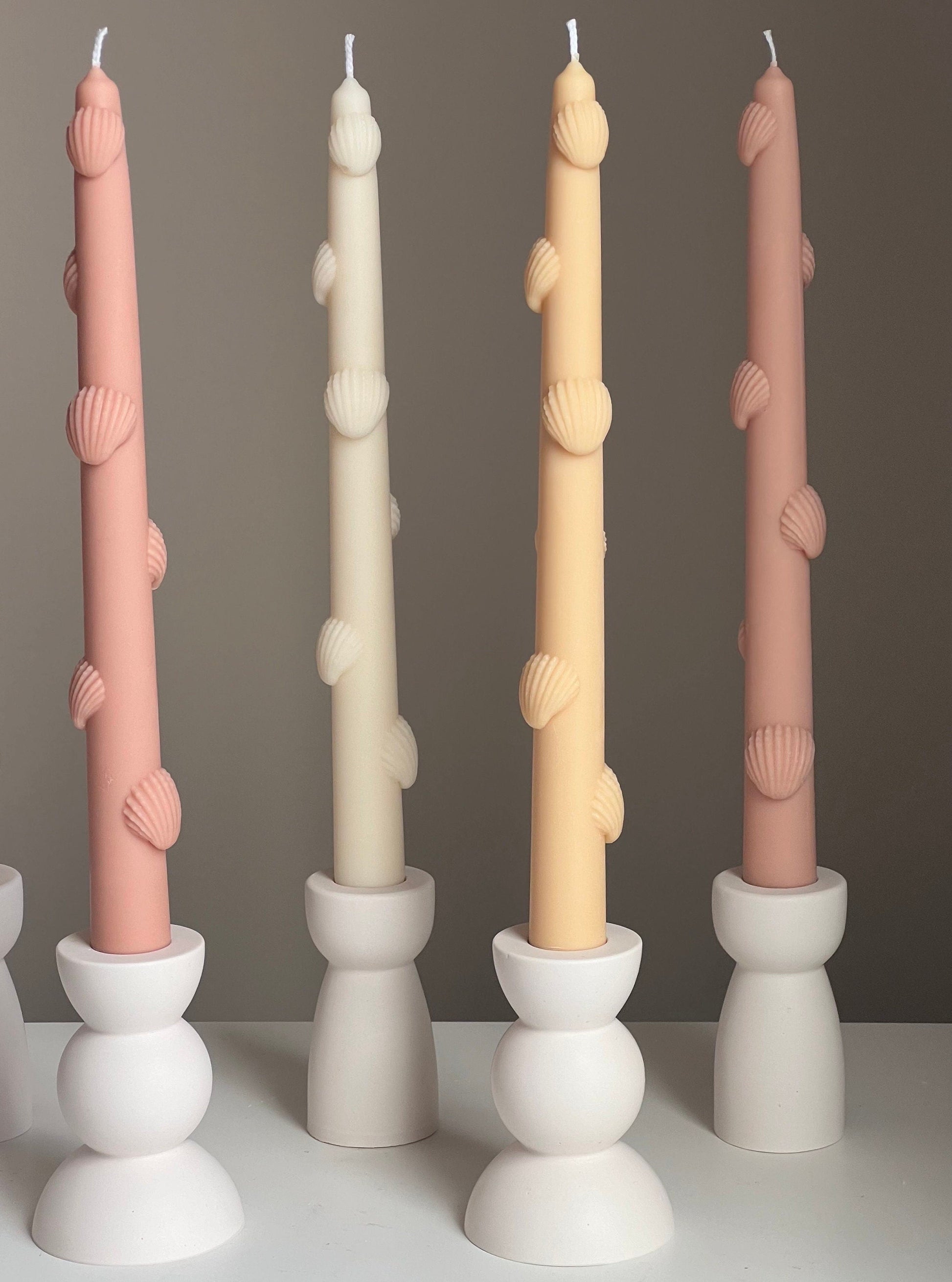 Shell Taper Candle: Handmade Soy Wax Dinner Candle