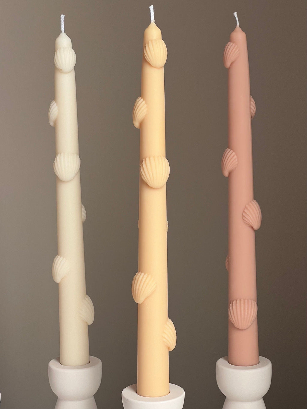 Shell Taper Candle: Handmade Soy Wax Dinner Candle