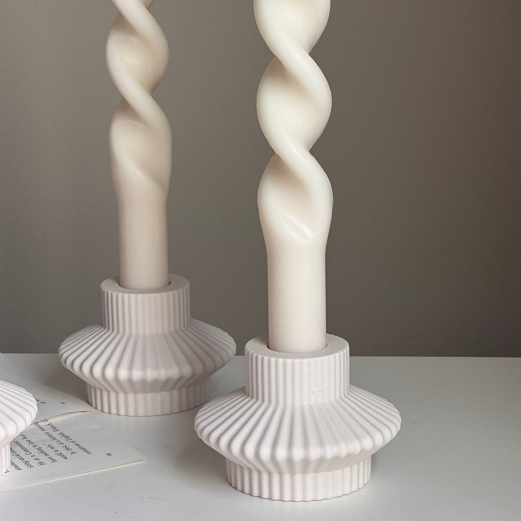 Ribbed Jesmonite Taper Candle Holder: Minimalist Table Decor
