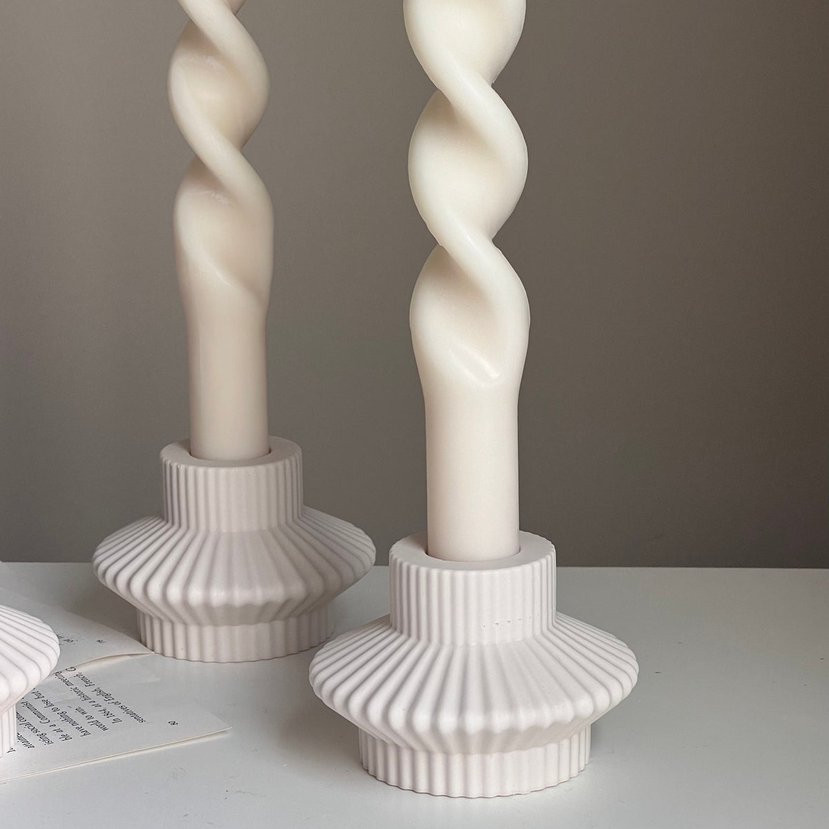 Ribbed Jesmonite Taper Candle Holder: Minimalist Table Decor
