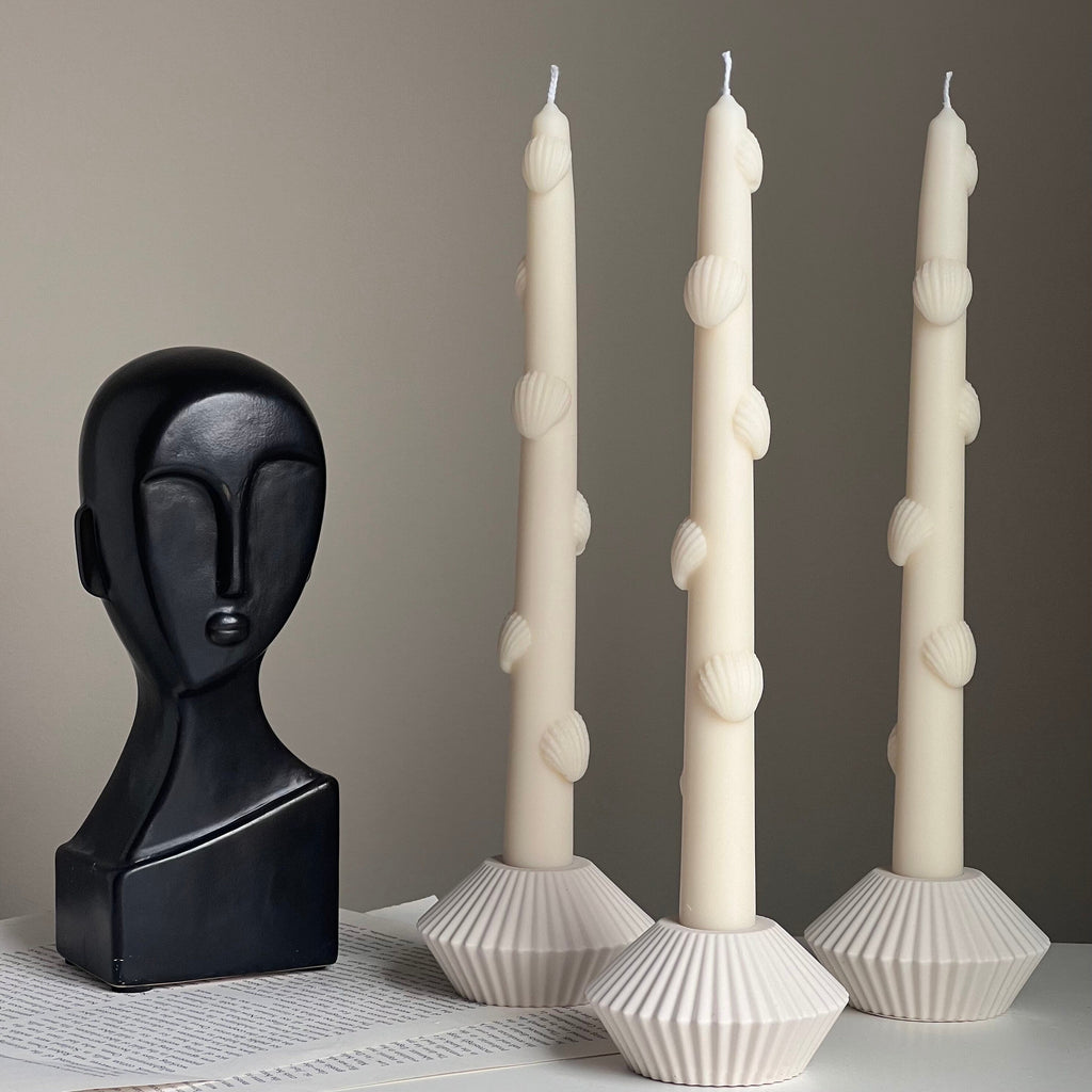 Ribbed Jesmonite Taper Candle Holder: Minimalist Table Decor
