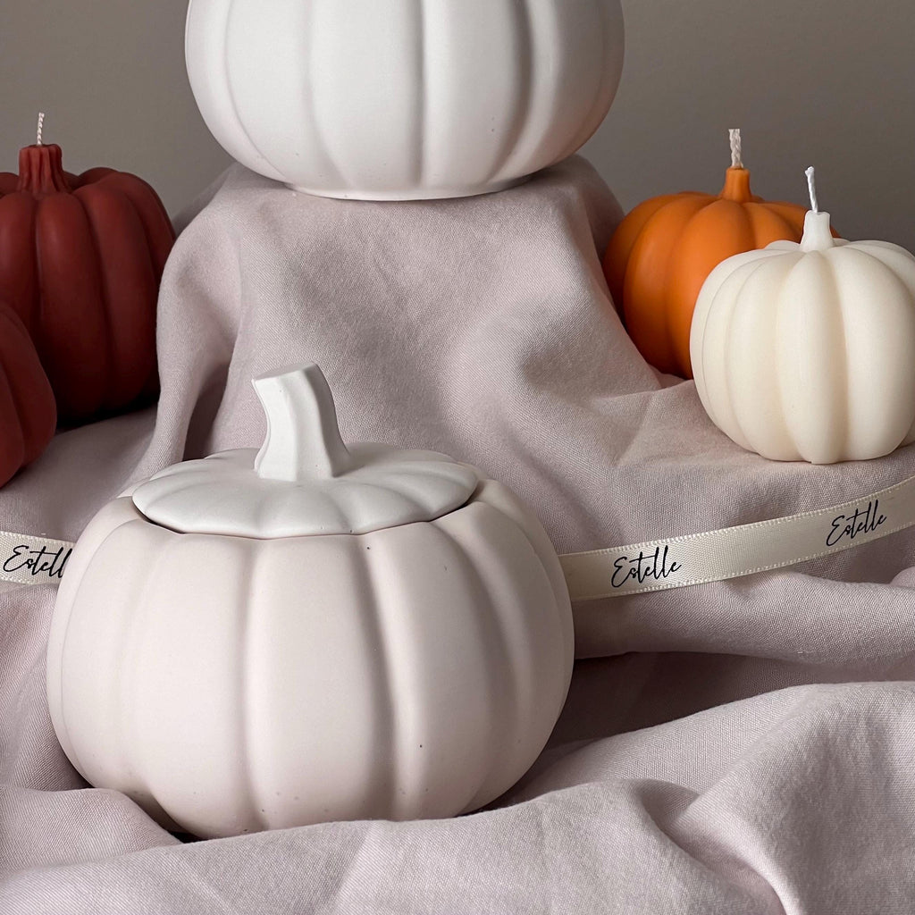 Pumpkin Jar Soy Wax Candle: Handmade Jesmonite Vessel, Autumn Scent