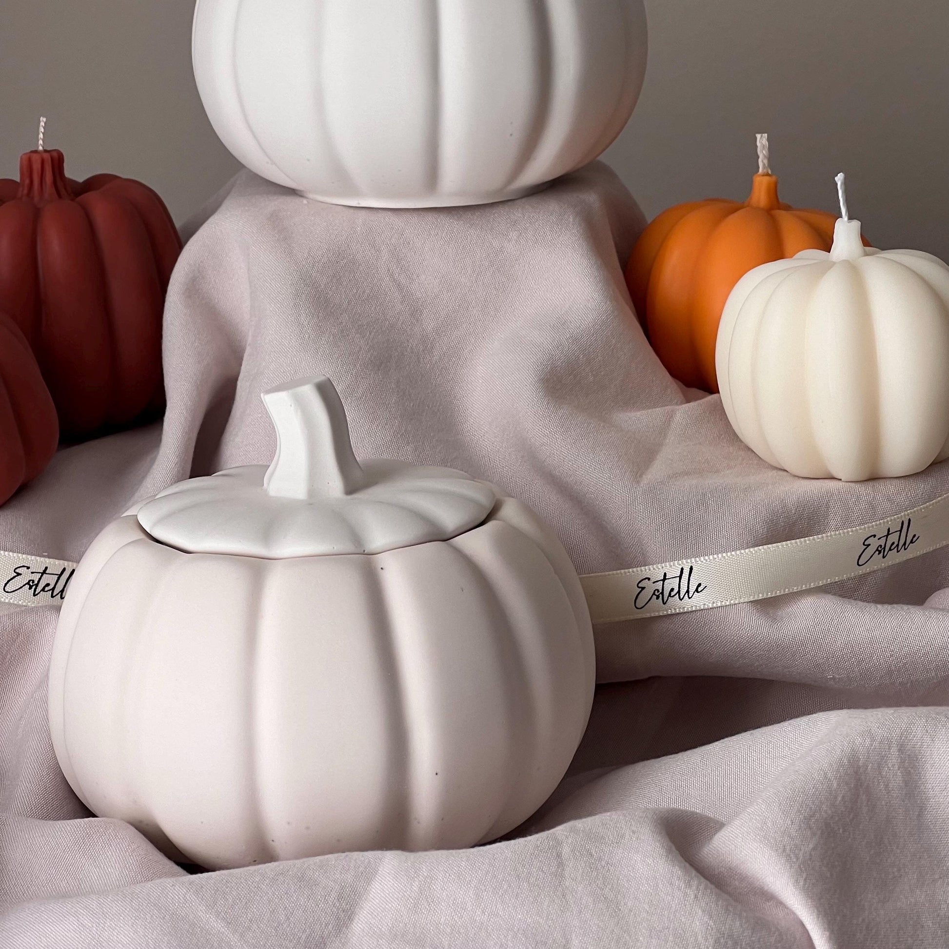 Pumpkin Jar Soy Wax Candle: Handmade Jesmonite Vessel, Autumn Scent
