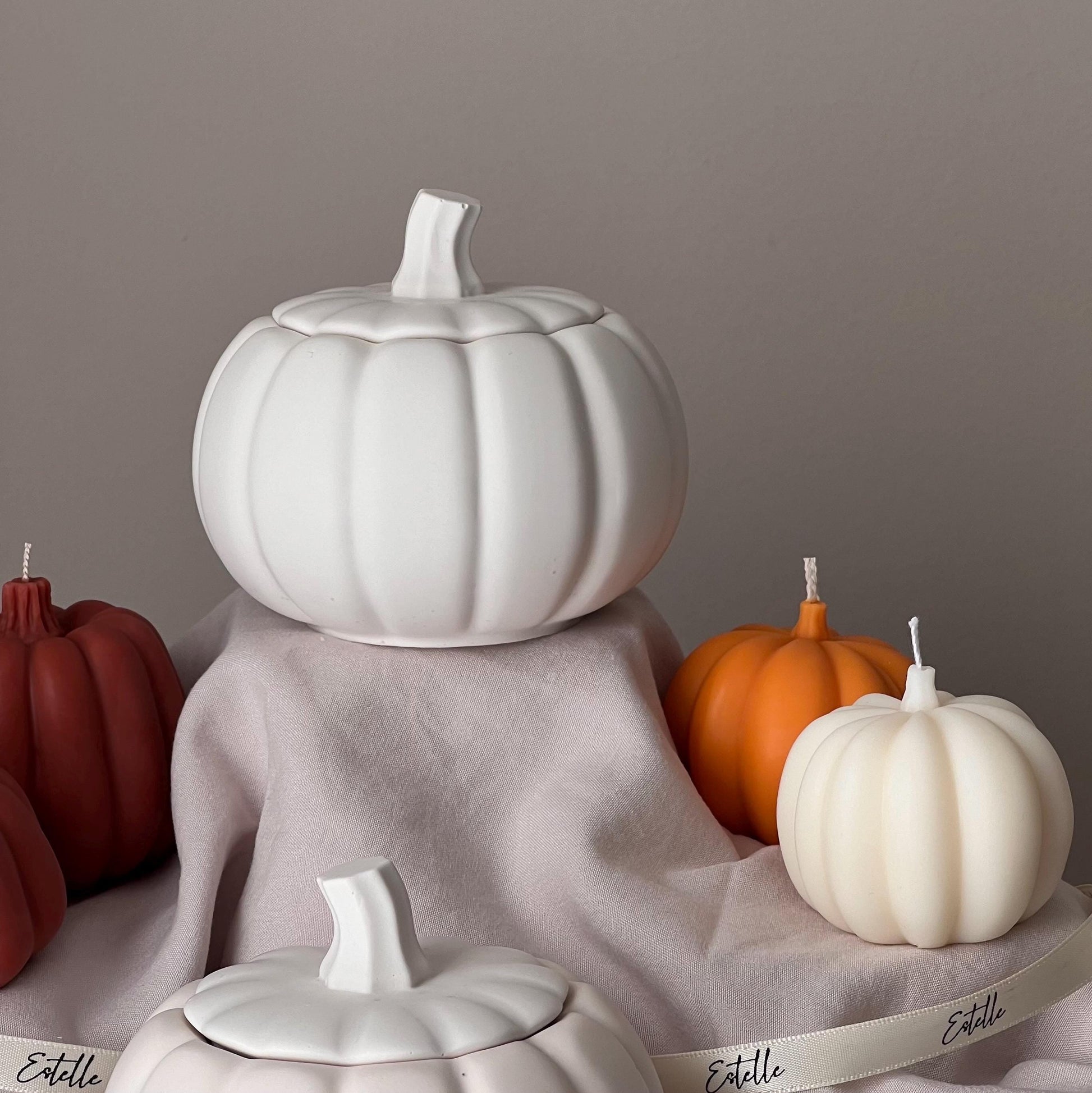 Pumpkin Jar Soy Wax Candle: Handmade Jesmonite Vessel, Autumn Scent