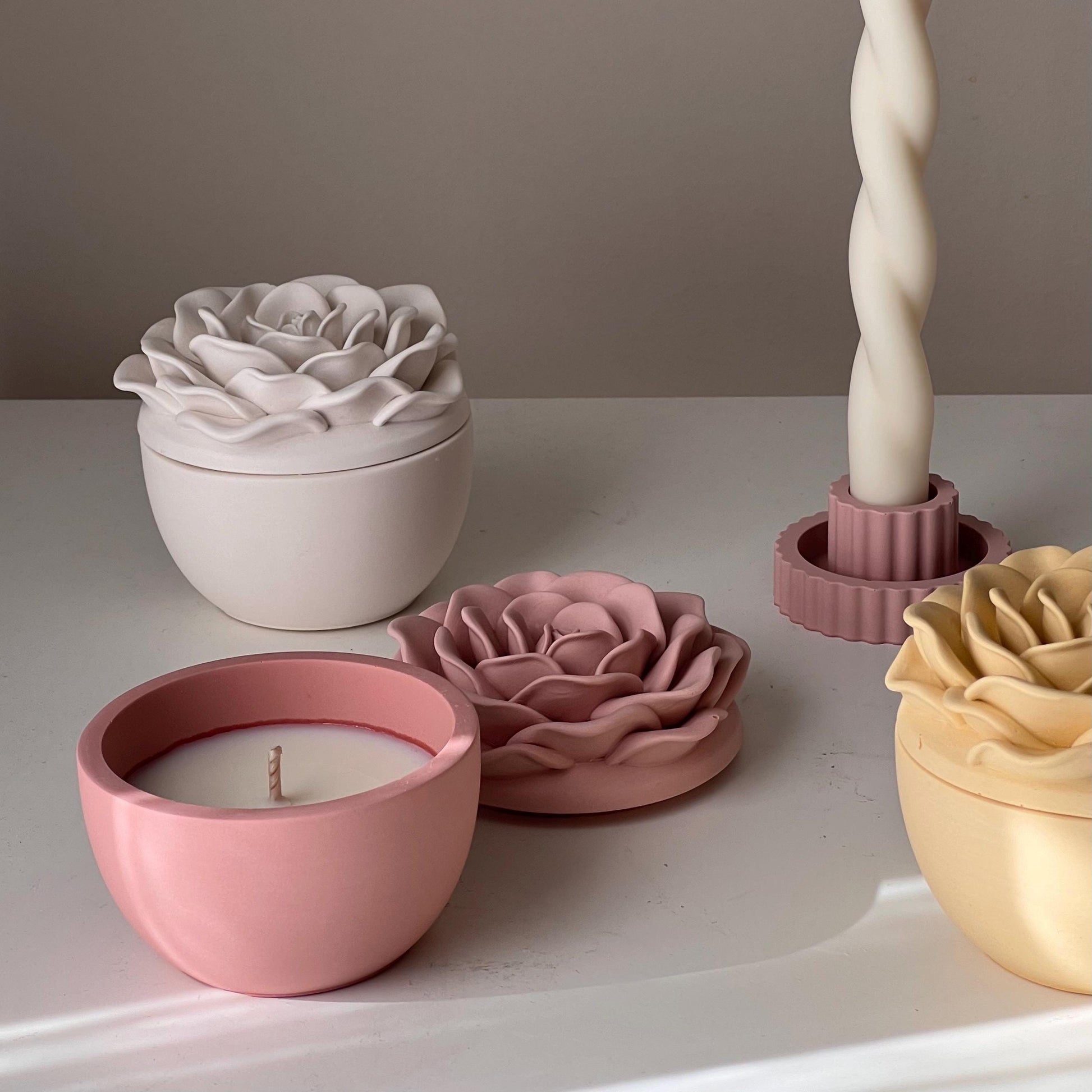 Rose Soy Wax Candle in Jesmonite Jar: Handmade Scented Candle