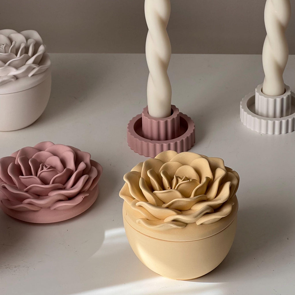 Rose Soy Wax Candle in Jesmonite Jar: Handmade Scented Candle