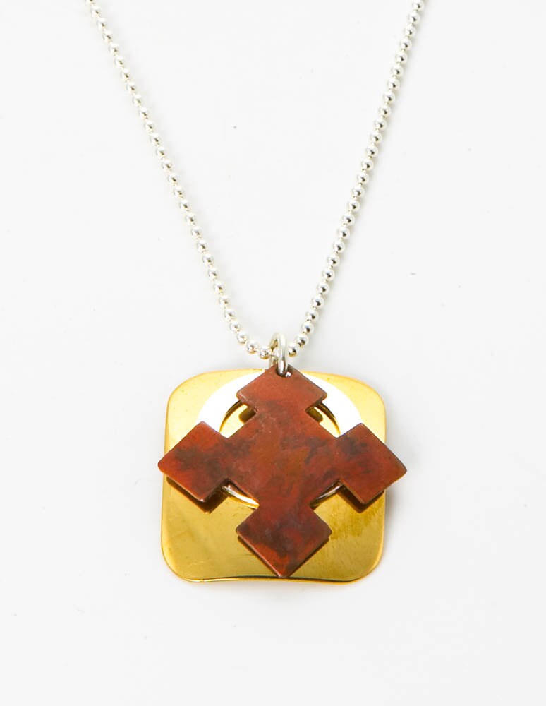 Pendentif nordique, bijou géométrique, pendentif unisexe, bijoux en métaux mixtes, collier minimaliste à offrir, collier pendentif rectangulaire