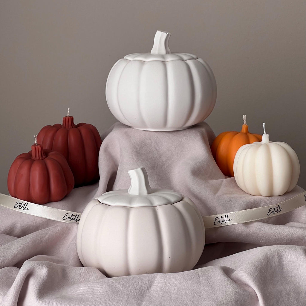 Pumpkin Jar Soy Wax Candle: Handmade Jesmonite Vessel, Autumn Scent
